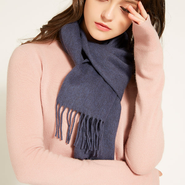 Shop the Serene Denim Yak Wool Scarf for ultimate warmth and softness. A luxurious, versatile accessory to complete your winter look. Ideal for cold weather.

