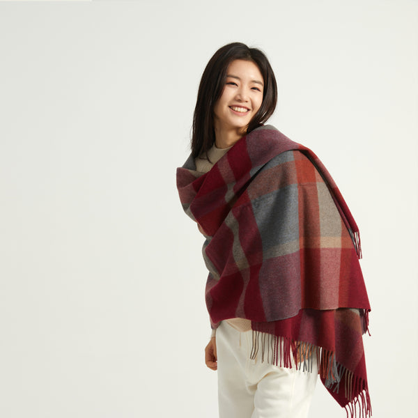 Serene Plaid Shawl (Earth/Chambray/Maroon/Dusty Rose)