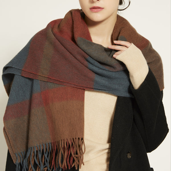 Serene Plaid Shawl (Teal/Sienna/Rust)